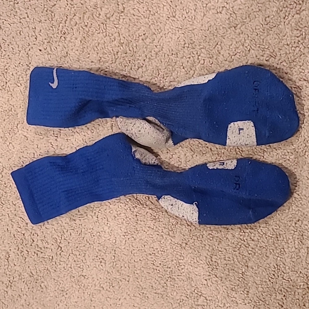 Blue and white Nike Elite socks